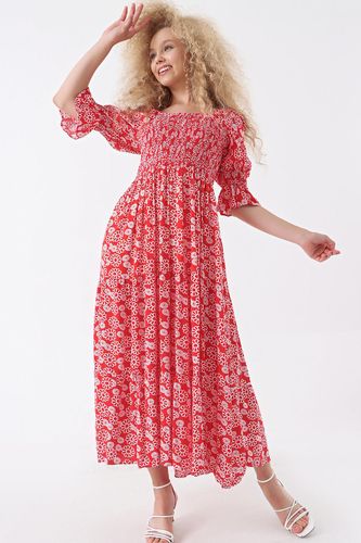 Красное Длинное Платье Myidol Со Складками И Цветочным Узором 6201