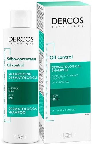 Шампунь Vichy Dercos Oil Control Treatment Shampoo питательный для жирных волос себо-регулирующий, 200 мл, купить недорого