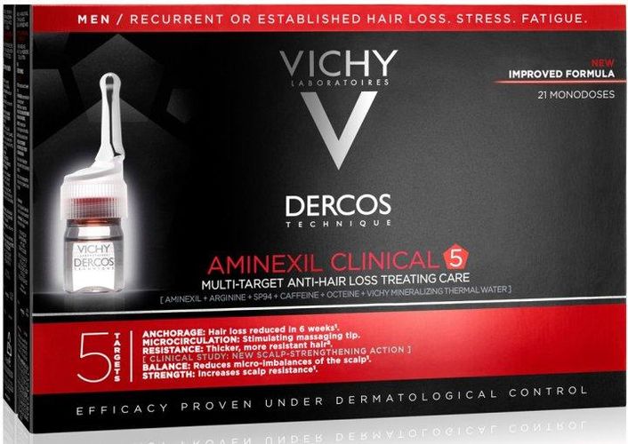 Soch to'kilishiga qarshi vosita VICHY Dercos Aminexil Clinical 5 erkaklar uchun kompleks harakat