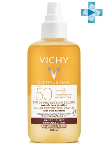 VICHY Capital Soleil Quyoshdan himoya qiluvchi yuz va tana uchun suv spreyi beta-karotinli SPF 50