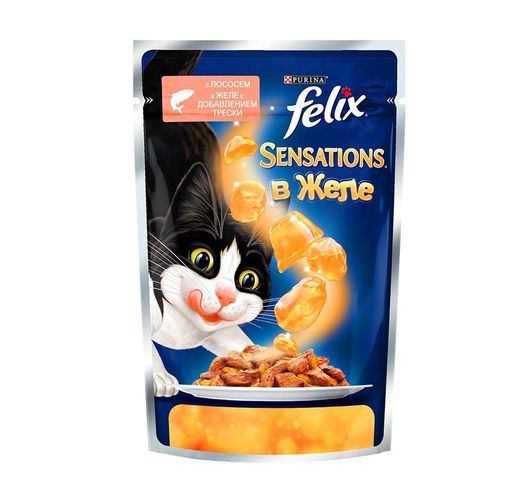 Влажный корм Felix Sensations для кошек лосось и треска, 10 шт, 85 гр