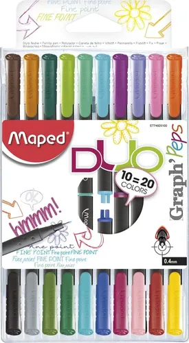 Набор капиллярных ручек MAPED Graph Peps Duo, двусторонние, 10 штук, 20 цветов