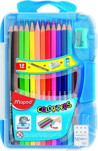 Набор Maped Color''pers: Карандаши цветные, мягкие, 12 шт + Точилка + Ластик + Карандаш простой, мини, 1 шт