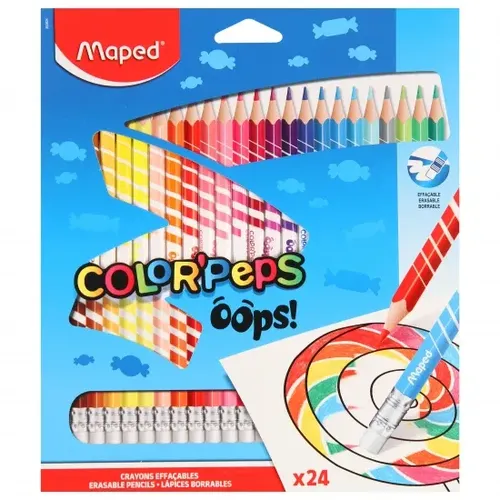 Карандаши цветные 24 цвета, пластик, трехгранный, с ластиком Oops Color''peps Maped 832824