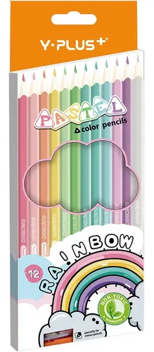 Цветные карандаши трехгранные Y-PLUS Rainbow Pastel, точилка, 12 пастельных цветов