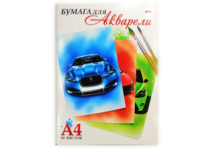 Набор бумаги для рисования Акварелью 10л А4ф 180гр в папке-Автомобили