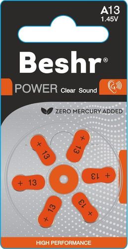 Батарейки для слуховых аппаратов Beshr Power ClearSound A13 6B
