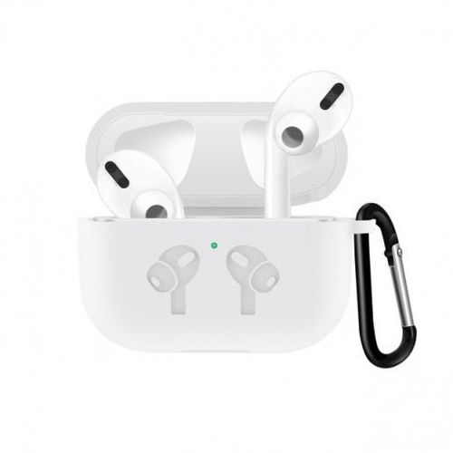 AirPods Pro uchun bo'rttirma va mahkamlangan silikon g'ilof, White