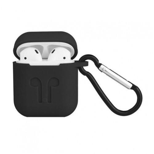 Силиконовый чехол для AirPods с тиснением и креплением, Black