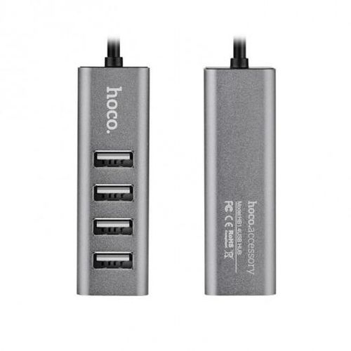 Разветвитель адаптер переходник USB HUB HOCO HB1 4-Port USB 2.0 серый, купить недорого