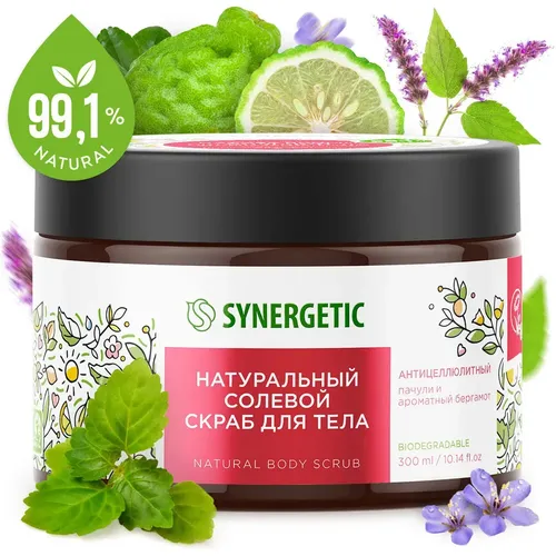 Tuzli tana skrabi Synergetic antisellulit Pachuli va xushbo'y bergamot, 300 ml