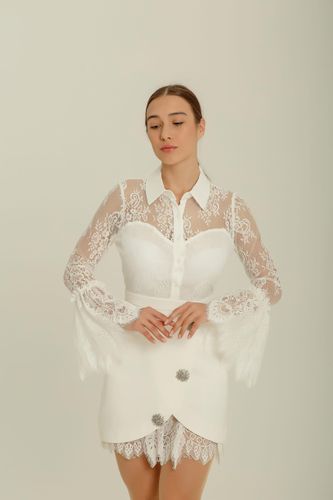Гипюровое платье Alasia с пуговицами "Снежинки" из страз 7188