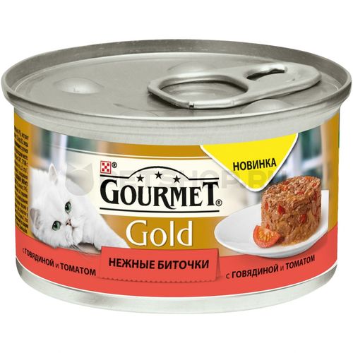 Влажный корм GOURMET Gold биточки с говядиной и томатом, 5 шт, 85 гр