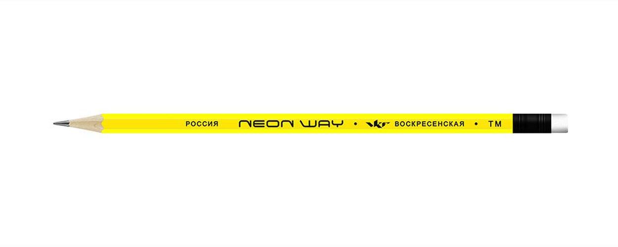 Карандаш графитный неоновый с ластиком ВКФ Neon way, купить недорого