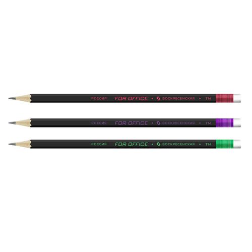 Набор графитных карандашей черный матовый с ластиком ВКФ For Office