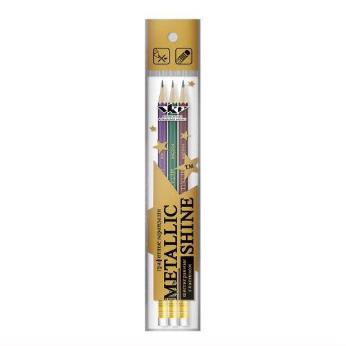 Набор графитных карандашей с ластиком ВКФ Metallic shine, купить недорого