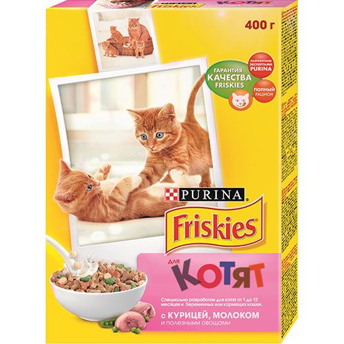 Tovuq, sut, sabzavotli mushukchalar uchun quruq ovqat FRISKIES, 5 dona, 400 gr.