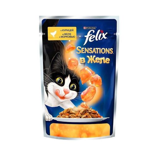 Влажный корм FELIX AGAIL Sensation курица с морковью в желе, 5 шт, 85 гр