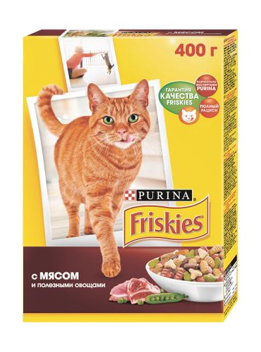 Sabzavotli kattalar mushuklari uchun quruq ovqat Friskies go'shti, 1 шт, 400 гр