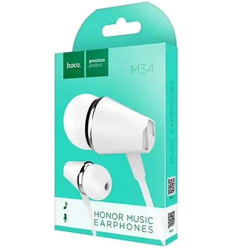 Внутриканальные наушники Hoco M34 Honor Music Universal With Microphone, White, купить недорого