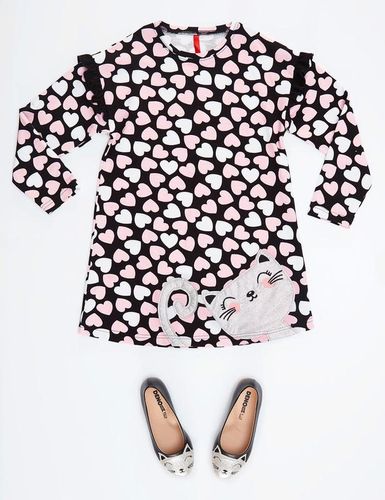 Платье "Сердце" Denokids CFF-20S1-053, Черный-Розовый, в Узбекистане