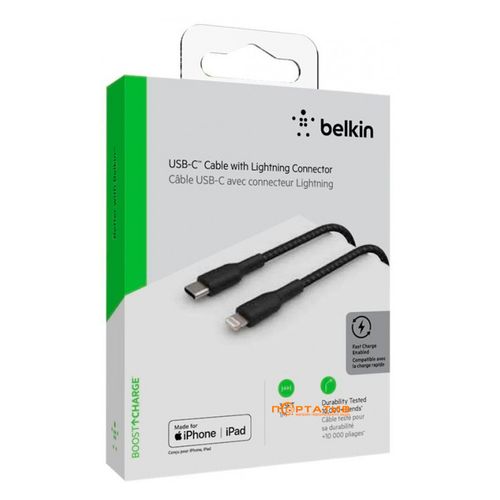 Кабель Belkin USB-С - Lightning, BRAIDED, Черный, купить недорого