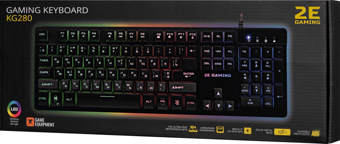 Клавиатура игровая 2E GAMING KG280 LED USB Ukr, Черный, sotib olish