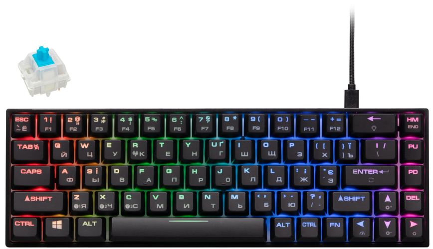 Клавиатура игровая 2E GAMING KG380 RGB 68key Gateron Switch BT/USB Ukr, Черный-синий