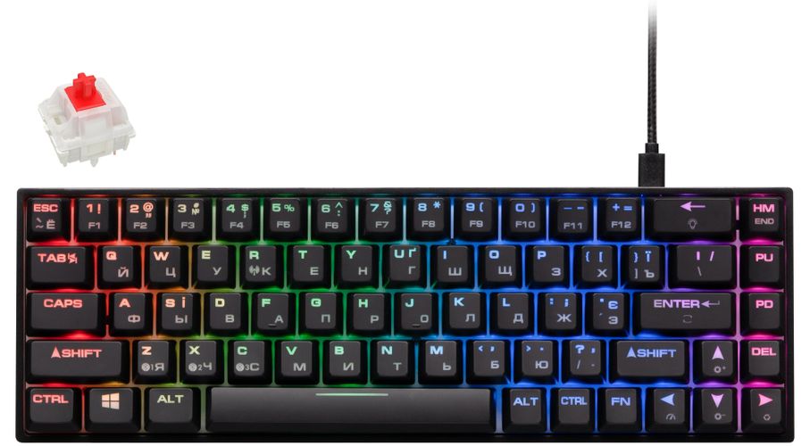 Клавиатура игровая 2E GAMING KG380 RGB 68key Gateron Switch BT/USB Ukr, Черный-красный