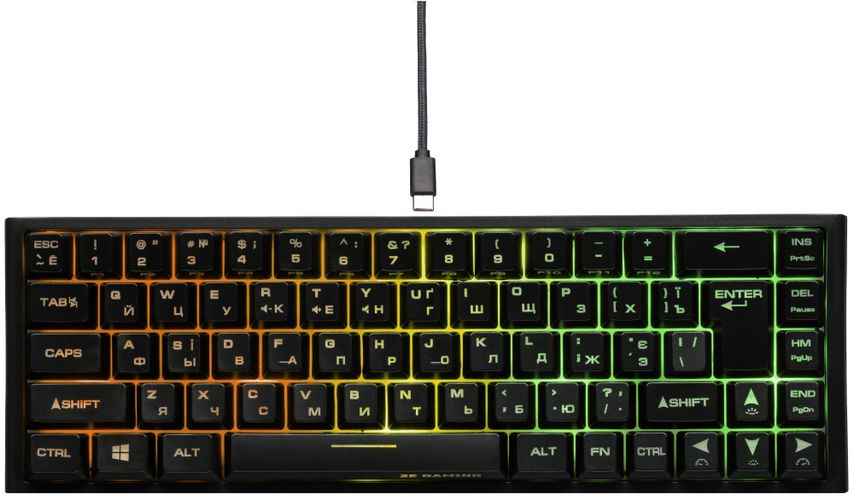 Клавиатура беспроводная игровая 2E GAMING KG360 RGB 68key USB Ukr, Черный