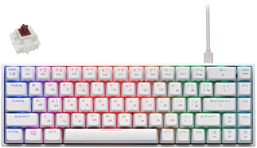 Клавиатура игровая 2E GAMING KG370 RGB 68key Gateron Switch USB Ukr, Белый-коричневый