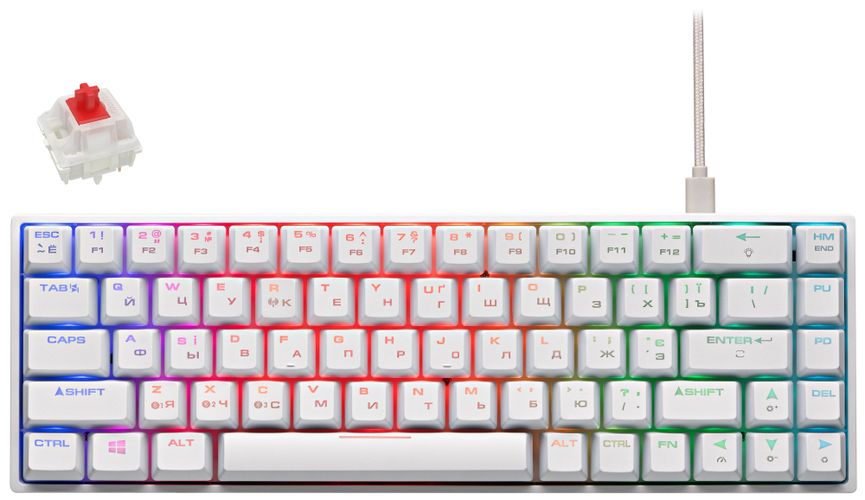 Клавиатура игровая 2E GAMING KG380 RGB 68key Gateron Switch BT/USB Ukr, Белый-красный