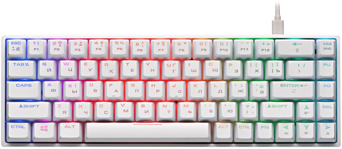 Клавиатура игровая 2E GAMING KG370 RGB 68key Gateron Switch USB Ukr, Белый-коричневый, купить недорого