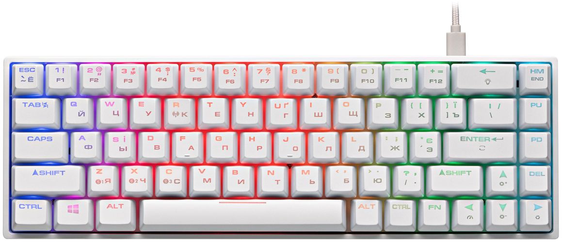 Клавиатура игровая 2E GAMING KG380 RGB 68key Gateron Switch BT/USB Ukr, Белый-синий, купить недорого