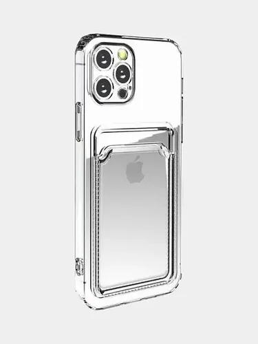 Чехол для iPhone 13 силиконовый с карманом для карт, Прозрачный