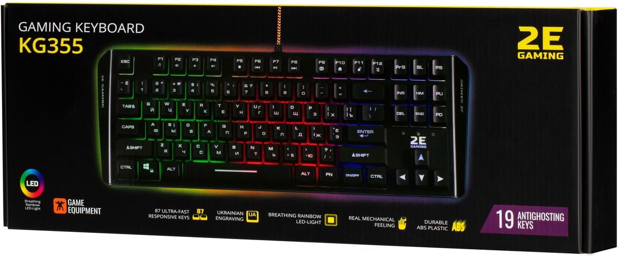 O'yin klaviaturasi 2E GAMING KG355 LED 87key USB Black Ukr (2E-KG355UBK), фото № 4