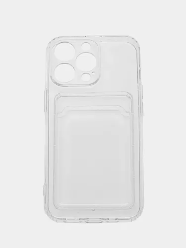 Чехол для iPhone 13 силиконовый с карманом для карт, Прозрачный, в Узбекистане