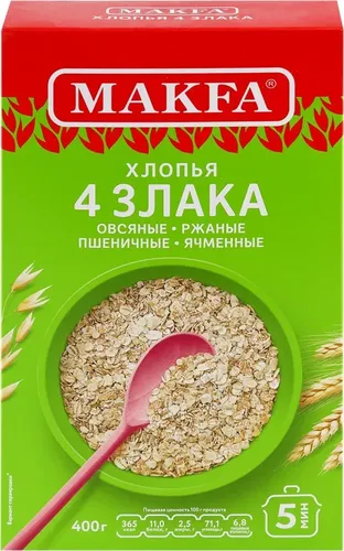 Хлопья мультизлаковые Makfa 4 злака, 400 гр