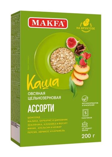 Каша Makfa овсяная цельнозерновая моментального приготовления Ассорти, 200 гр