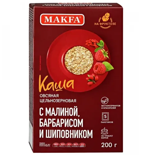 Каша Makfa овсяная цельнозерновая с малиной, барбарисом и шиповником, 40 гр, в Узбекистане