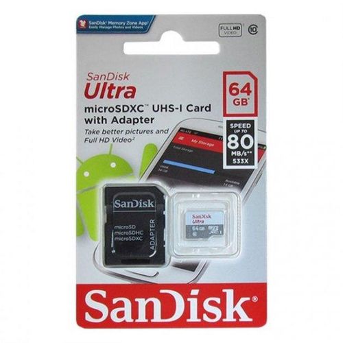 Tashqi xotira Sandisk Micro SD Card, Серый-белый, 64 GB, купить недорого