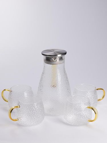 Ichimliklar uchun to'plam shisha grafin va 4 krujka 001, Shaffof, 1800 ml + 400 ml, купить недорого