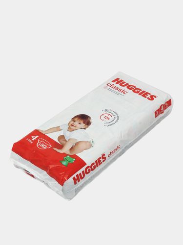 Huggies classic Размер 4 (7-18 кг), Подгузники, Трехслойная защита, Контурная форма, Технология защиты 360°, Не содержит агрессивных химических ингредиентов, 50 шт., в Узбекистане