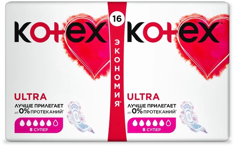 Прокладки Kotex Ultra Супер, 16 шт, купить недорого