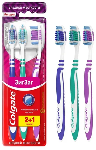 Зубная щетка Colgate Зиг Заг многофункциональная, средней жесткости 2+1