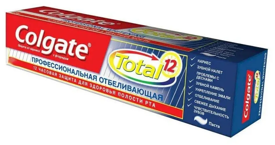 Зубная паста Colgate Total 12 Профессиональная Отбеливающая комплексная антибактериальная, 125 мл, фото