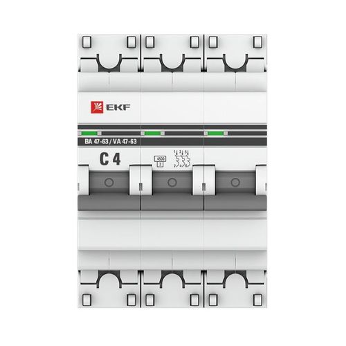 Автоматический выключатель 3P  4А (C) 4,5kA ВА 47-63 EKF PROxima, купить недорого