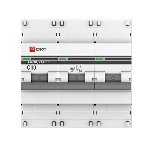 Автоматический выключатель 3P  10А (C) 10kA ВА 47-100 EKF PROxima, купить недорого