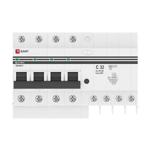 Differentsial avtomat AD-4 32А/ 30mA (har. C, AC, elektron, himoya 270V) 4,5kА EKF PROxima, фото