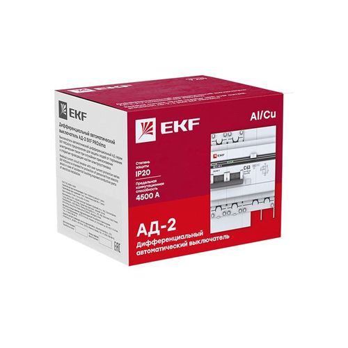 Differentsial avtomat AD-2 32А/ 30mA (har. C, AC, elektron, himoya 270V) 4,5kА EKF PROxima, фото